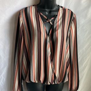 Rue21 Crossover Open Front Stripped Blouse Size Large